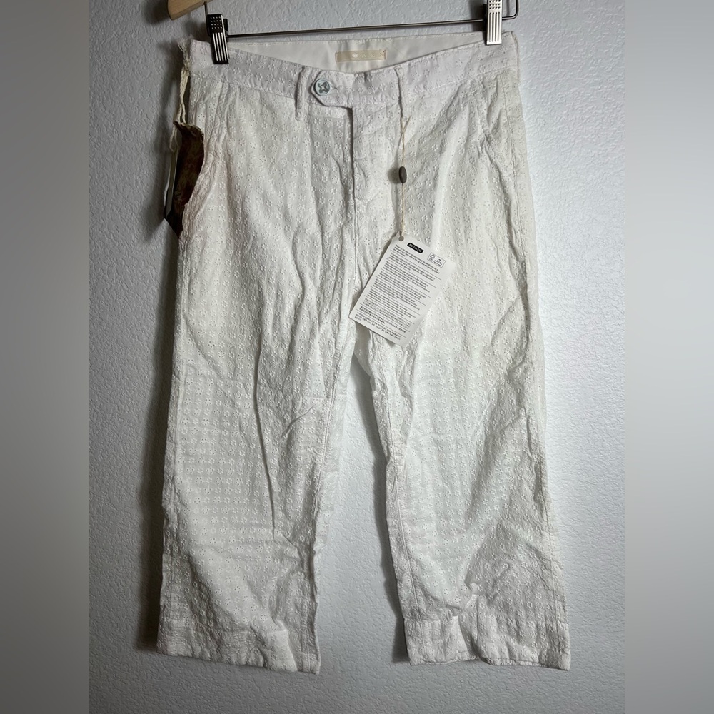 NWT oaks white floral detail‎ wide leg cotton cropped pants cottagecore 25